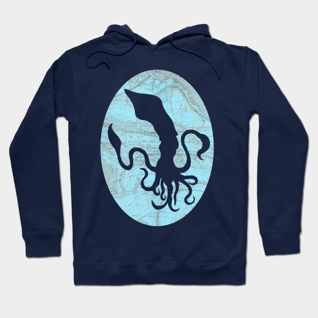 Squid cut from 1856 Atlantic Ocean Map Hoodie by tsd-fashion